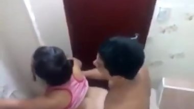 indian bathroom doggy in pink tank top