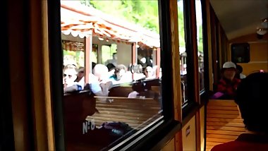 Girlfriend Travling And Flashing In Wooden Train Public