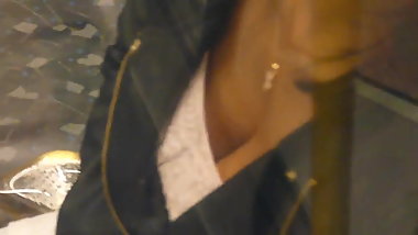 Young Indian Girl with Juicy Boobs Cleavage Sitting on Train