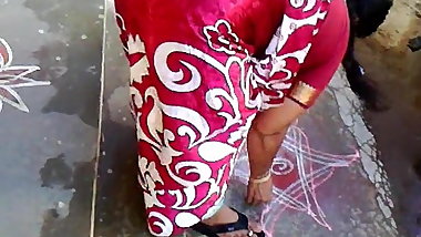 Satin Silk Saree Aunty Back