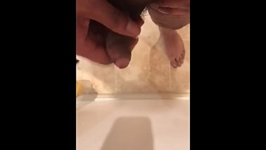 Soft to hard small dick and cum