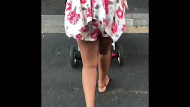Indian Desi wife walking in shorts public