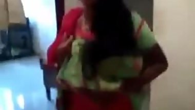 Girl Showing Red Bra and Panty to Camera
