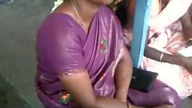 Satin silk saree aunty