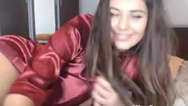 Indian in red satin nightie
