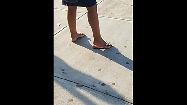 Candid west indian feet at bus stop