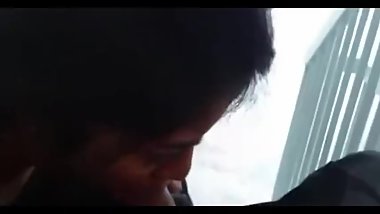 Indian girl gives head on the stairs