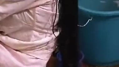 Floor length Indian hair wash by husband