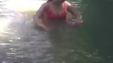 bangla girl rina bathing in pond
