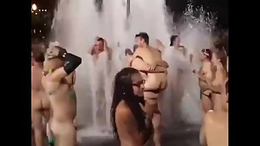 Sexy nude bath in park