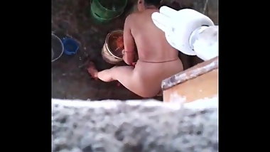 Aunty caught naked standing in bathroom