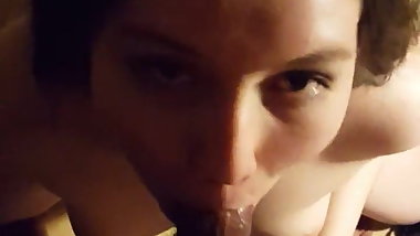 My white fuck buddy giving me her sloppy blowjob
