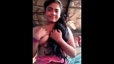 Cute shy indian school girl showing big boobs to friend