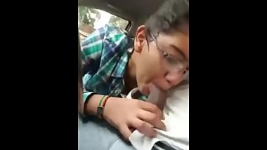 Beautiful girl blow her bf dick in car
