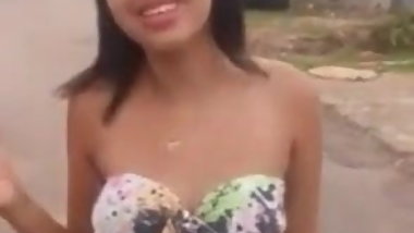 NRI girl in Portugal showing boobs on Road