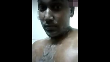 Indian man horny when talking a shower