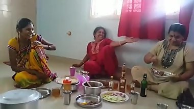 Village Aunties Drinking Wine and shows her Boobs and enjoying hers party