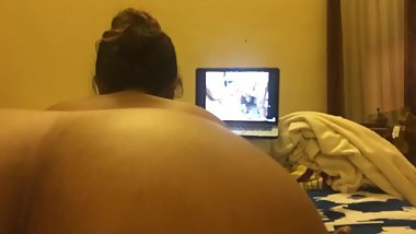 Indian slut riding cock and watching porn