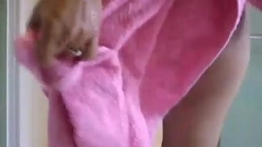 Indian Wife In Pink Taking Shower