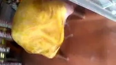 Satin silk saree aunty in temple