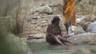 Lady open air bathing in River by Hidden Cam