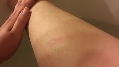 Pale Italian Teen Shaving Hairy Legs in Bath Tub - Black Thick Leg Hair