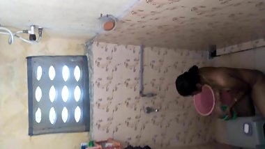 Indian wife bathing naked