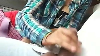 Indian girl friend jerking off her boy friend in car