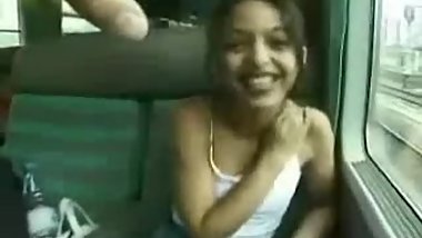 Hot Indian babe sucking and fucking in a train