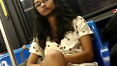 Cute skinny Indian guianesse girl nice legs on the bus