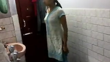 Indian girl in bathroom