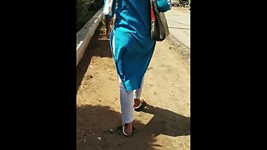 indian young beautiful girl with beautiful big ass walking on road